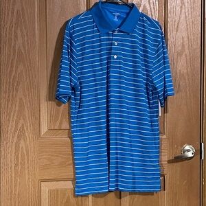 Amazon Essentials Blue and White Striped Polo Shirt